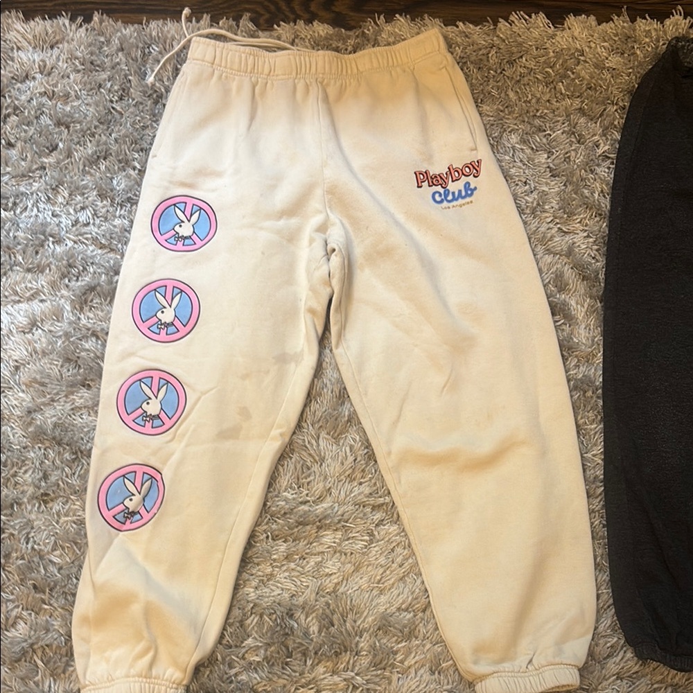 PLAYBOY Cream Sweatpants with Logo Patches